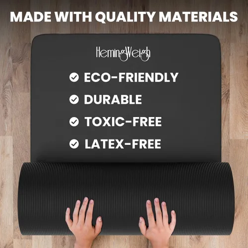 Miniatura 4 de HemingWeigh Tapete de yoga antideslizante extra grueso de 1 pulgada – Tapetes de ejercicio para entrenamientos en casa, color negro