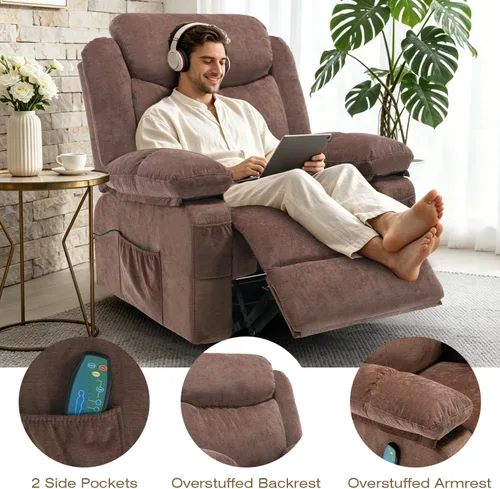 Miniatura 8 de Silla reclinable giratoria, sillas reclinables de masaje de tela con calor para adultos, sofá reclinable de gran tamaño, manual para cine en casa