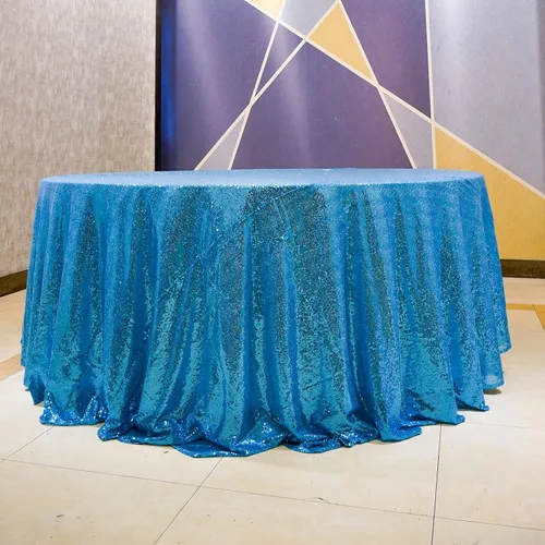 Miniatura 3 de Mantel de lentejuelas color azul bebé, mantel redondo de 132 pulgadas, mantel con purpurina para bodas, baby shower, fiestas de cumpleaños y cenas