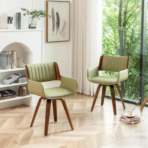 Miniatura 3 de LUNLING Sillas de comedor giratorias de piel sintética con acento, sillas modernas de mediados de siglo con patas de madera/reposabrazos/asiento