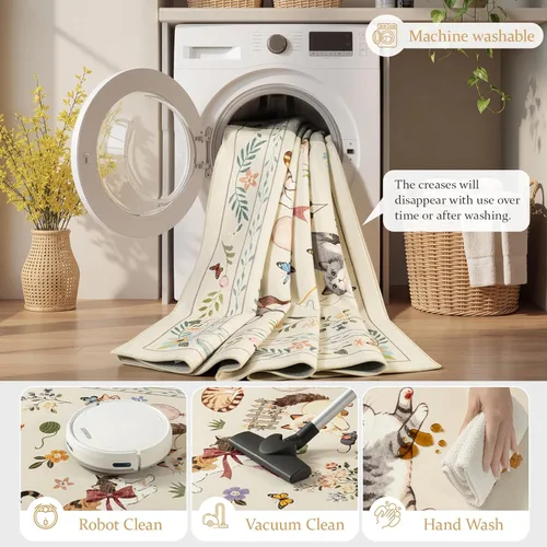 Miniatura 5 de Unirea Alfombra pequeña lavable beige de 2 x 3 para puerta de entrada interior, antideslizante, alfombra de entrada de animales suave para cocina