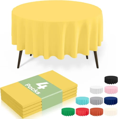 Miniatura 47 de misaya Paquete de 4 manteles desechables de plástico, mantel redondo impermeable de 84 pulgadas, a prueba de fugas y resistentes manteles Azul