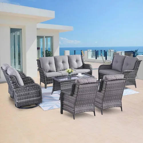 Miniatura 67 de Belord Juego de muebles de exterior, sillas de mimbre para patio, muebles de ratán de 3 piezas con mesa auxiliar, juegos de sillas bistró de patio