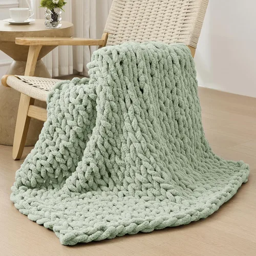 Miniatura 56 de Bigacogo Manta de punto grueso para sofá, 51 x 63 pulgadas, 100% tejida a mano con hilo de felpilla grueso jumbo, acogedoras y suaves mantas grandes