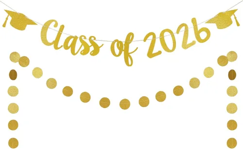 Banner dorado con purpurina para la clase de 2026, decoraciones de graduación de la clase de 2026, cartel de graduación 2026, letrero para la