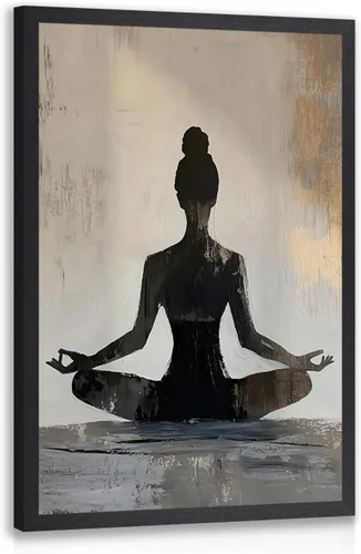 Miniatura 15 de GELDSTEI Arte de pared zen enmarcado, pintura moderna en lienzo de chica haciendo yoga, decoración de pared de meditación tranquila, imagen estética