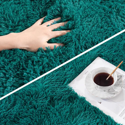 Miniatura 5 de Amearea Alfombra Peluda Azul y Verde de Pasillo para Dormitorio, Niñas, Sala de Estar, 2 x 6 pies, Color Verde Azulado, Extra Suave y Esponjosa
