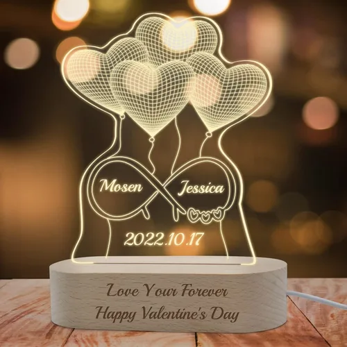 Miniatura 9 de Regalo para ella, lámpara nocturna de acrílico infinito 3D personalizada con imagen, luz nocturna con foto personalizada, placas acrílicas
