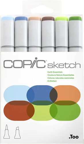 Copic Marcadores de alcohol para bocetos, juego de marcadores artísticos de doble punta de 6 colores, puntas de pincel mezclables para dibujar,