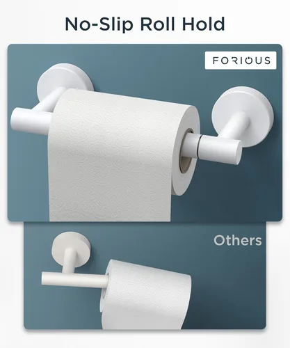 Miniatura 6 de FORIOUS Soporte de pared para papel higiénico, soporte de rollo de papel higiénico de doble poste giratorio de acero inoxidable para baño, Blanco