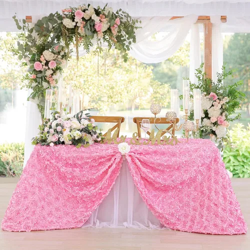 Miniatura 14 de Fanqisi Mantel de rosetón de 50x80 pulgadas, patrón de rosas, color púrpura, mantel de satén con rosetones de lino para decoración de mesa