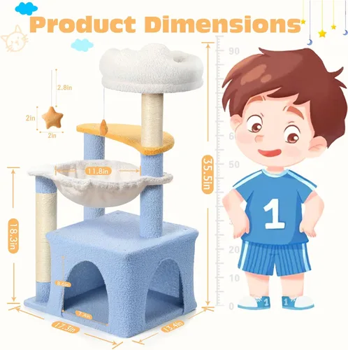 Miniatura 2 de Árbol para gatos con postes rascadores de sisal, torre para gatos con hamaca, lindo condominio para gatos pequeños de interior con cómoda cama