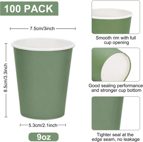 Miniatura 2 de AnyDesign 100 tazas de papel verde salvia de 9 onzas desechables de primavera taza de café de color degradado para bebidas frías y calientes, boda
