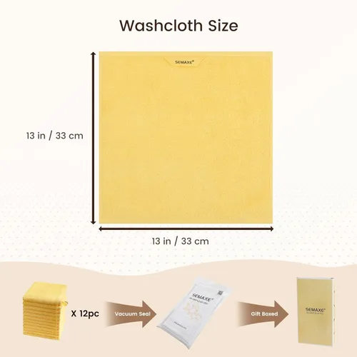 Miniatura 2 de SEMAXE Juego de 12 toallas de 100% algodón, 13 × 13 pulgadas, toallas suaves amarillas para la cara – súper absorbentes y de secado rápido, paño