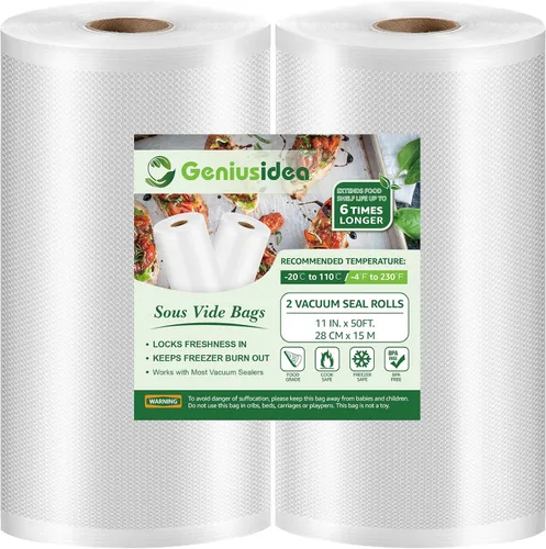Miniatura 7 de Bolsas selladoras al vacío para guardar alimentos, paquete de 4 rollos de 11 pulgadas x 25 pies, grado comercial, preparación de comidas, aptas