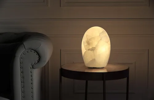Miniatura 8 de Lámpara de piedra de calcita natural, cristal sólido de 15 libras (15.4 lbs), lámpara de mesa única hecha a mano, brillo cálido y regulable