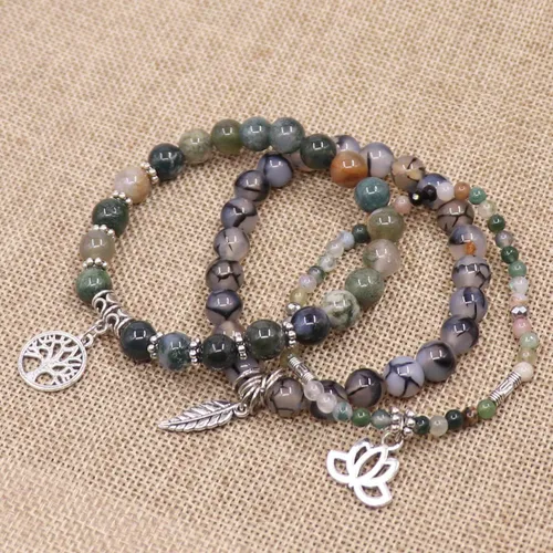 Miniatura 2 de UEUC - Pulseras Reiki, apilables, de piedras curativas, cristales, con dije del árbol de la vida, yoga y hoja de loto, contra la ansiedad