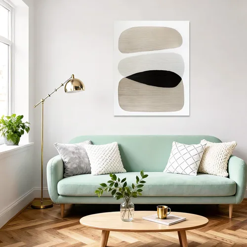 ZHENGYIN Arte de pared abstracto neutro, pintura al óleo geométrica de mediados de siglo, obra de arte texturizada minimalista para sala de estar,