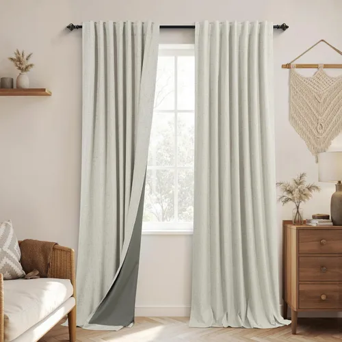 Miniatura 50 de KOUFALL - Cortinas de medio estilo francés de lino para ventana, juego de 2 cortinas cortas de 40 pulgadas de longitud, para privacidad, cortinas