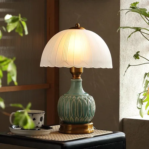 Miniatura 8 de Glivpny Lámpara vintage para sala de estar, lámparas de mesa de cerámica modernas de 16 pulgadas para dormitorio, mesita de noche retro lámparas