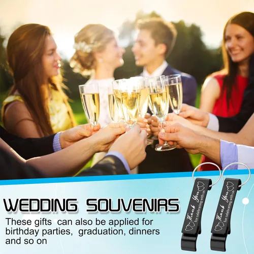Miniatura 4 de Dandat 100 llaveros para abridor de botellas, regalos de boda de agradecimiento para invitados, abridor de cerveza de vino de aluminio, grabado