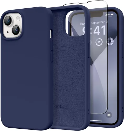 GONEZ Funda magnética para iPhone 14, compatible con Magsafe, con protector de pantalla + protector de cámara, forro de microfibra antiarañazos,