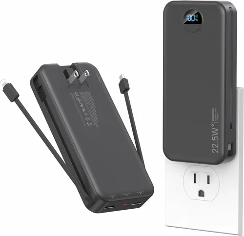Miniatura 11 de Ffnpua Cargador portátil con enchufe de pared, batería externa de 20000 mAh con USB C de carga rápida, paquete de batería externa con cables