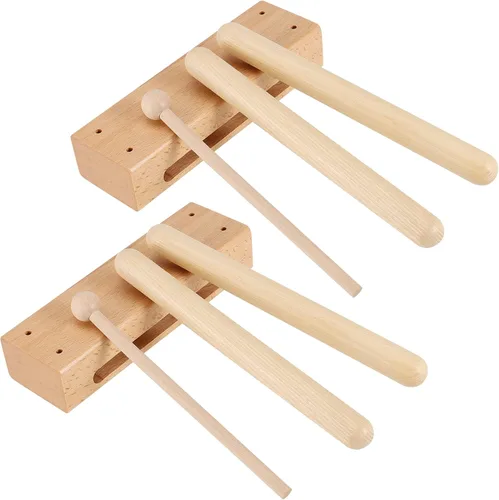 Juego de 2 instrumentos musicales de bloques de madera con mazo, bloques de ritmo de madera maciza para crear un tono fuerte y resonante