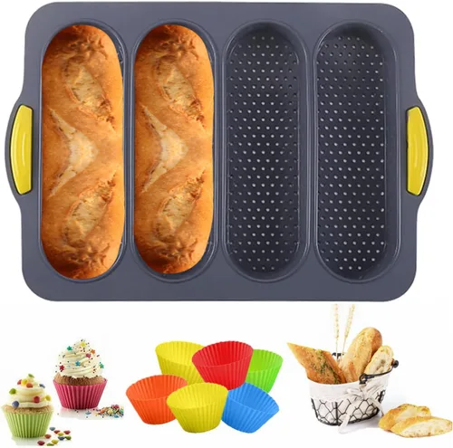 Miniatura 10 de MUJUZE Molde para bollo de perro caliente, molde de pan de 6 cavidades, molde de silicona para bollos de perro caliente, antiadherente y resistente