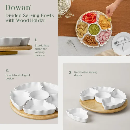 Miniatura 5 de DOWAN Bandeja y platos giratorios de 360°, cuencos divididos de 12 pulgadas para fiestas, decoración de cocina, platos extraíbles para papas fritas