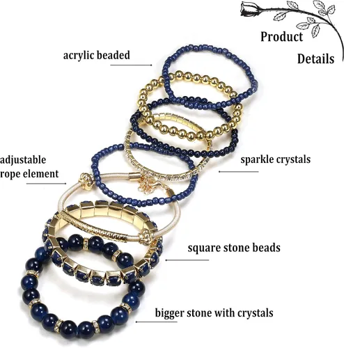 Miniatura 3 de FINREZIO 3-5 Sets Bohemian Beaded Bracelets for Women Multilayer Stretch Stackable Bracelet Set Multicolor Jewelry