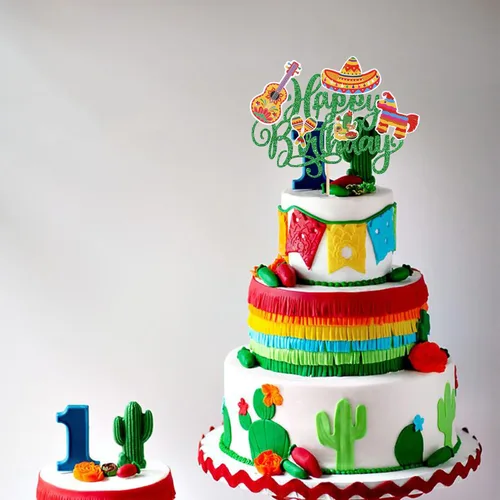 Miniatura 5 de 1 paquete de decoración para pastel de cumpleaños, cactus y burro, raquetas de guitarra y pimienta, para fiesta mexicana, baby shower, fiesta de 2