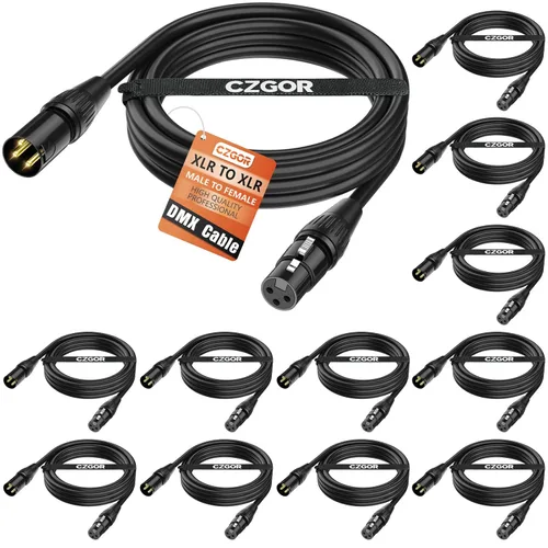 Miniatura 13 de Cable DMX de 10 pies, paquete de 8 cables flexibles XLR chapados en oro de 3 pines macho a hembra, cable para señal de iluminación de escenario