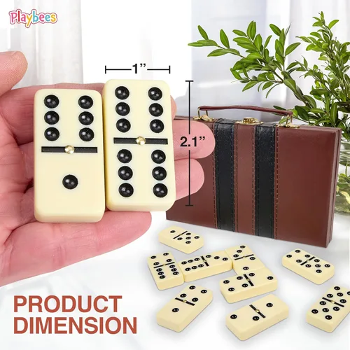 Miniatura 2 de Playbees Juego de Dominó Jumbo Doble Seis – 28 Fichas Clásicas Blancas en Estuche de Cuero Sintético – Divertido Juguete Educativo para Niños