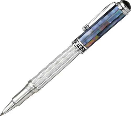 Miniatura 18 de Xezo Bolígrafo Maestro, punta media. Plata de ley 925 maciza y nácar negro con chapado en platino puro. Hecho a mano, edición limitada, serializado.