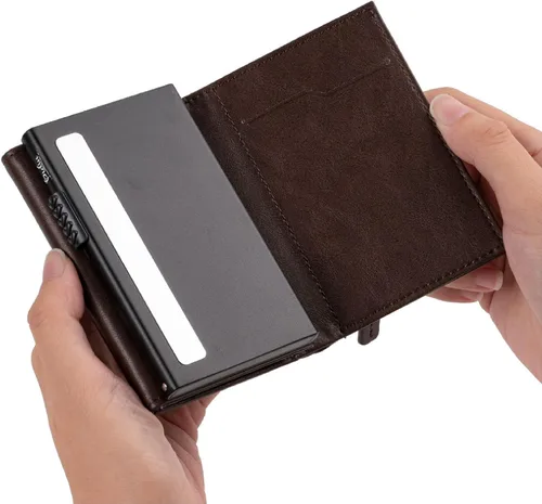Miniatura 6 de Cartera con bolsillo para monedas, cierre magnético, con ventana de identificación, billetera de cuero para dinero en efectivo y tarjetas