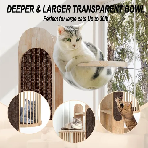 Miniatura 2 de Moderna torre de árbol para gatos de interior, torre para gatos de madera maciza de 67 pulgadas de alto con postes rascadores, casa de lujo natural