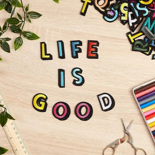 Miniatura 4 de Bright Creations Letras y parches para planchar – 104 piezas, 1.4 x 1 in, bordado multicolor – Parches de letras para planchar para ropa y mochilas
