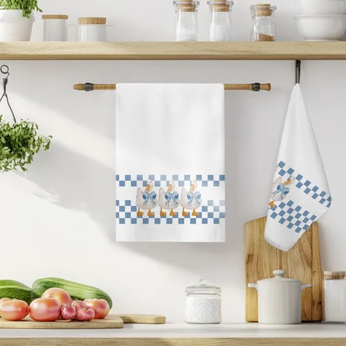 Miniatura 2 de Coquette - Toallas de cocina de ganso tonto con lazo azul, a la moda, retro, a cuadros, para decoración de baño, paños de cocina para cocina, Ganso