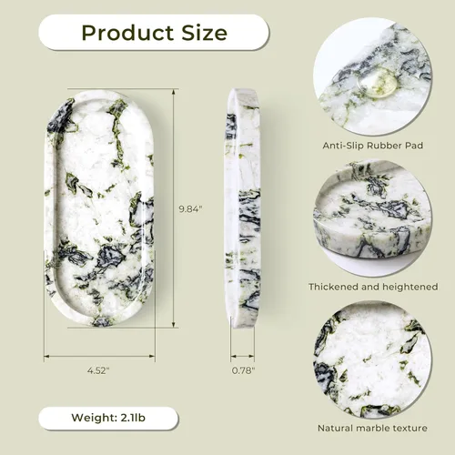 Miniatura 3 de Bandeja de tocador de mármol natural, bandejas de piedra ovaladas de lujo para joyas, perfume, velas, plato decorativo Calacatta Viola para baño