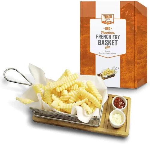 Yukon Glory Cesta de servir Chip & Dip Juego de mesa de bambú y taza de salsa, perfecto para papas fritas, Fish 'N Chips, aperitivos, cervecerías,