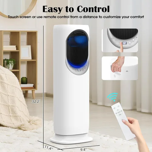 Miniatura 8 de Combo de ventilador de torre y calentador 4 en 1 con humidificación, calentador de espacio de 1800 W para uso en interiores, oscilación de 120°, 2
