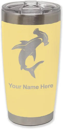 Miniatura 14 de LaserGram Vaso aislado al vacío de 20 onzas, tiburón martillo, grabado personalizado incluido (negro)