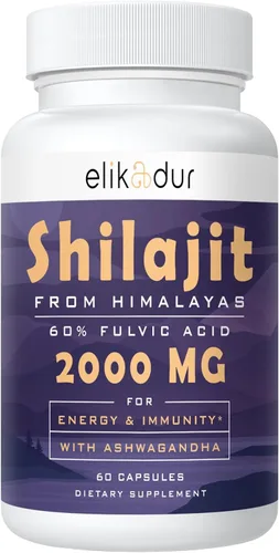 Suplemento Shilajit de 2000 MG, resina orgánica Shilajit, cápsulas de Shilajit, 100% puro Shilajit con más de 85 minerales y 60% ácido fúlvico,