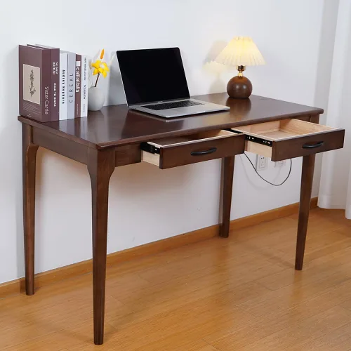 Miniatura 10 de Escritorio de madera maciza con cajones, escritorio de computadora de madera para oficina en casa, escritorio de estudio de juegos para espacios