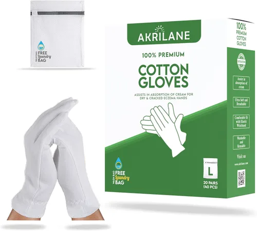 Miniatura 24 de XS Extra Small 10 pares de guantes de algodón 100% premium para manos secas Guantes hidratantes nocturnos para eczema, psoriasis y tratamiento