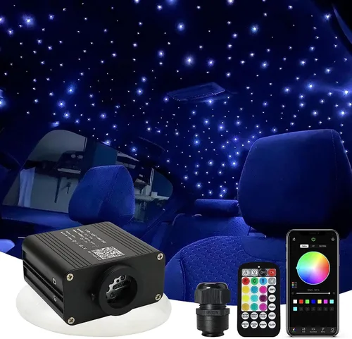 AMKI Actualizado 16W RGBW Luz de Fibra Óptica Parpadeante + Activada por Sonido 300pcs 0.03in 9.8ft Cables APP Control de Música Remoto Luz de Techo