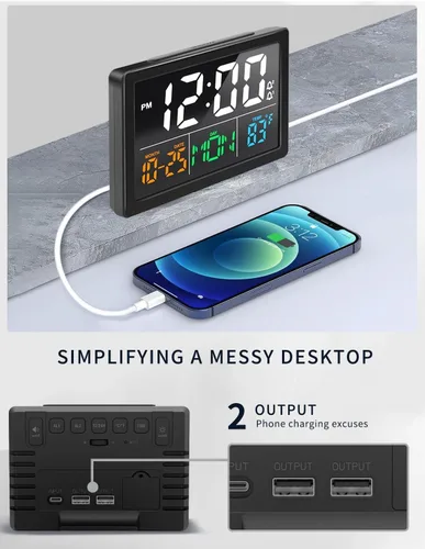 Miniatura 6 de Reloj despertador digital, con pantalla LED grande de 5.5", volumen de alarma ajustable, 6 niveles de brillo, ajustes de alarma, cargador USB