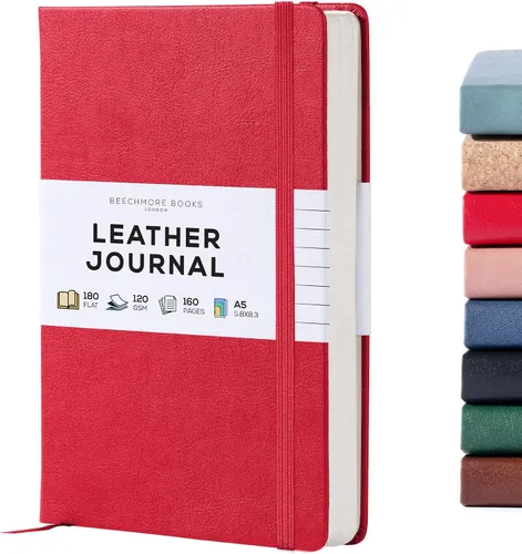 Miniatura 22 de BEECHMORE BOOKS Cuaderno rayado, 5.8 x 8.3 pulgadas, páginas rayadas A5, 160 páginas, diarios de cuero de tapa dura para mujeres, hombres, escritura