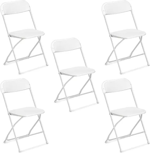 Miniatura 17 de VINGLI Paquete de 8 sillas plegables de plástico blanco, asiento comercial apilable portátil para interiores y exteriores, con marco de acero